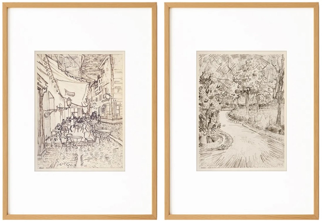 Curated - Sketches Parc à Arles avec un coin de la Maison Jaune and Cafe Terrace at Night 1888 4