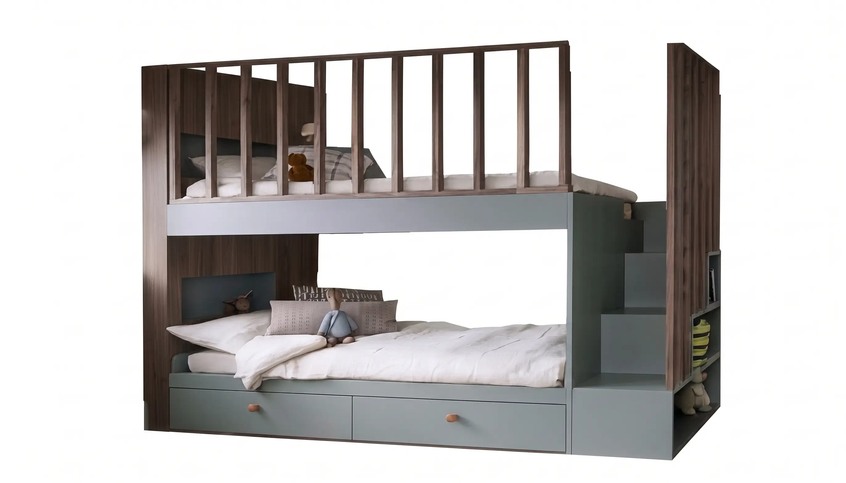 Bunk Bed With 2 Drawers - Back Shelf and Ladder