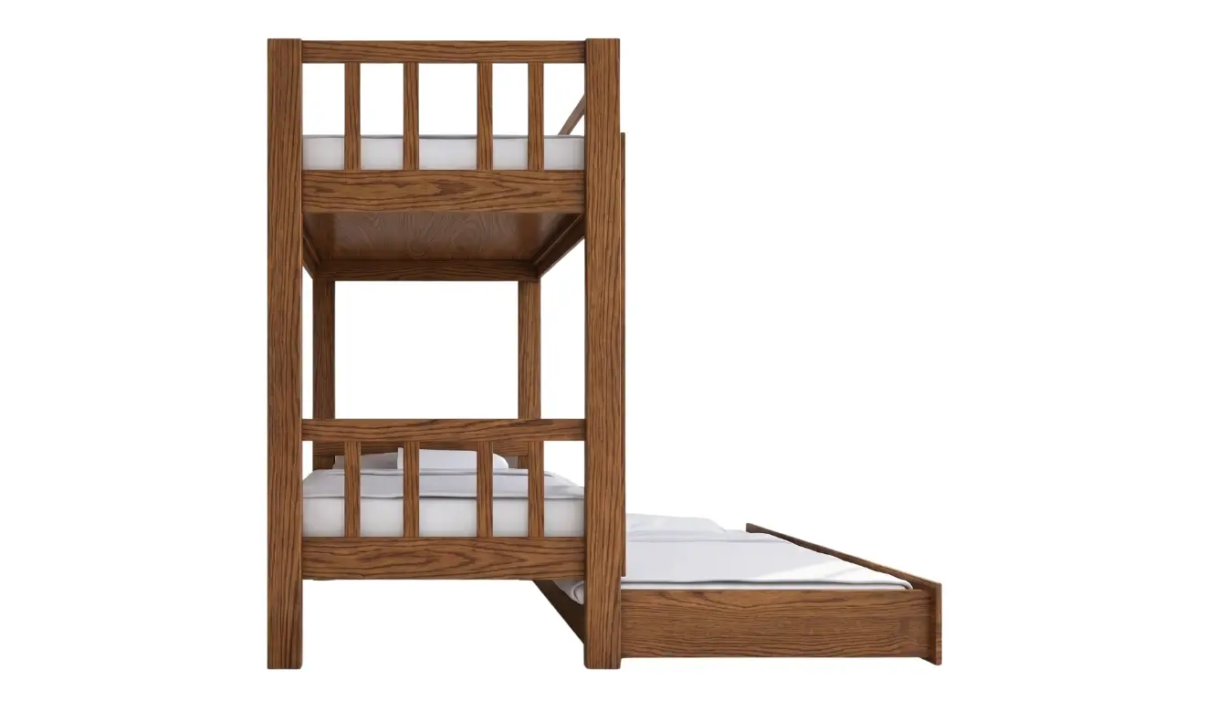 Beech Bunk Bed With Vertical Rails And Pull-Out Bed