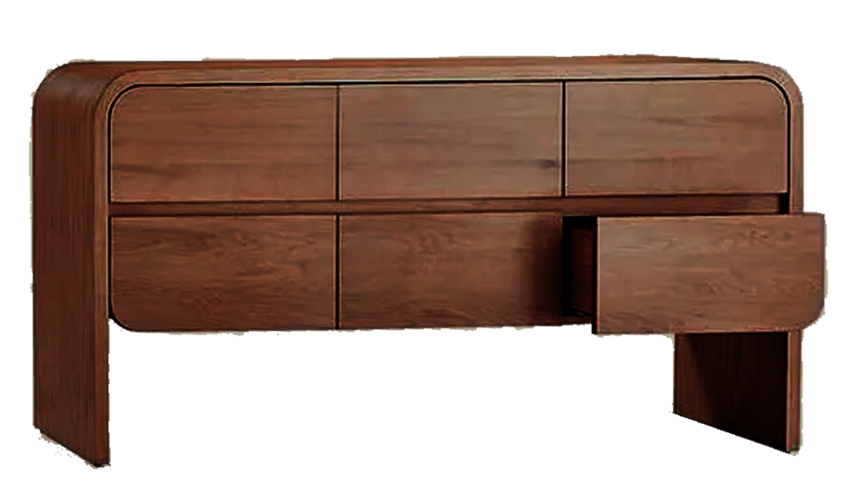 Courtney Wooden Dresser with 6 Drawers & Curved Edge Design