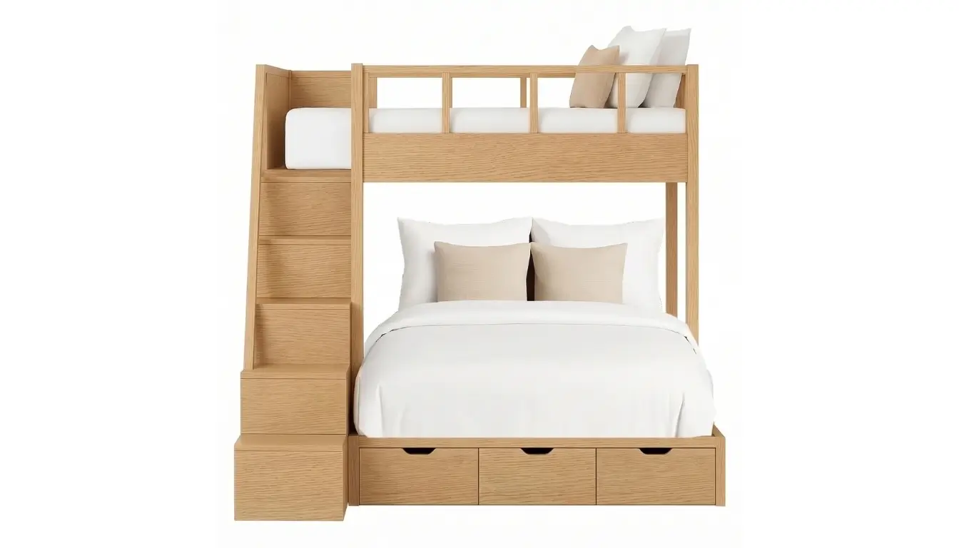 Cloudy Bunk Bed With Perpendicular Beds And Built-in Storage