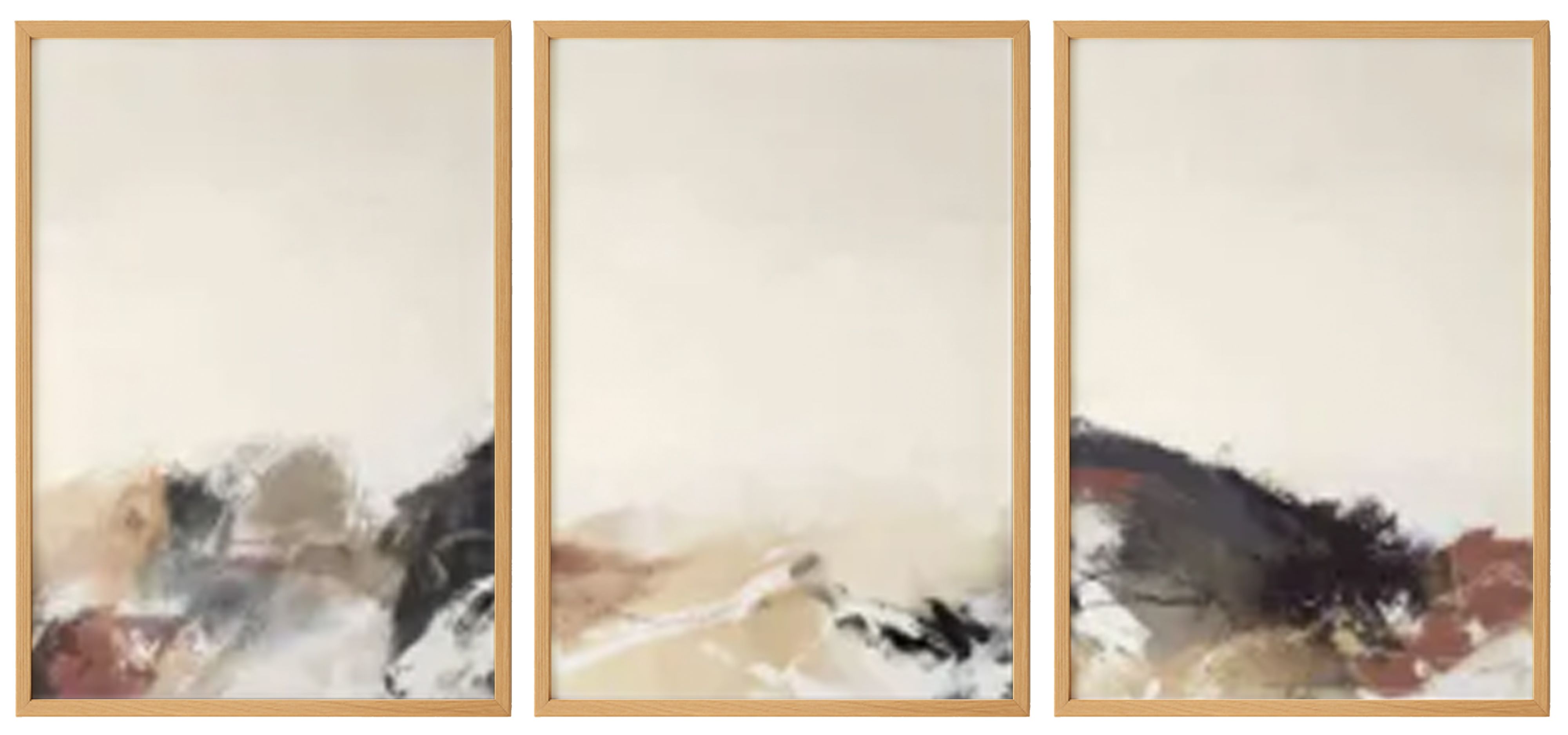 Abstract Black and Brown Printed Artwork With Wooden Frame - Set of 3 1