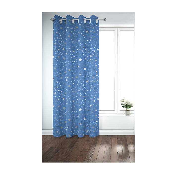 Cartela Navy Blue Curtain With Printed White Stars (PR1233c-12k) - 1 Panel 1