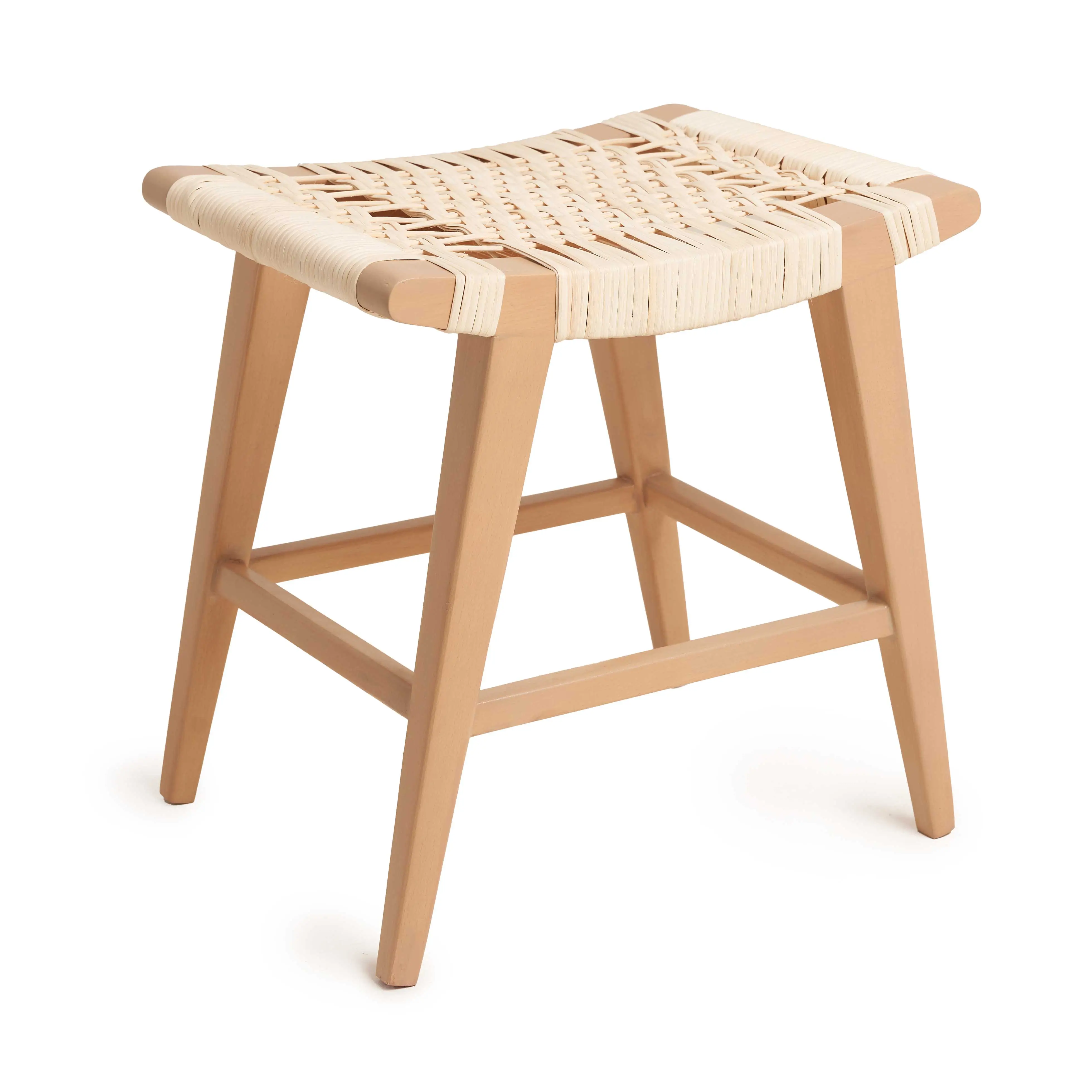 BP034 Stool With Slanted Beech Wood Legs & Woven Wicker Seat 4
