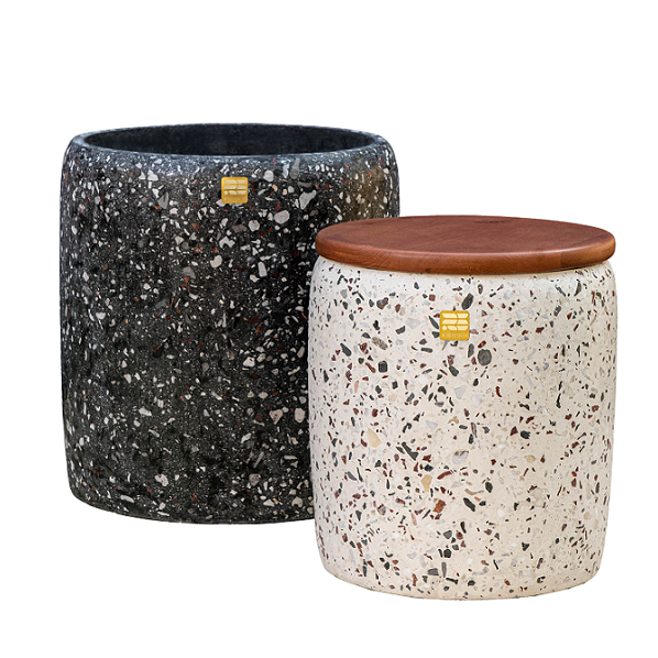 Cleo Terrazzo Table - Stylish Barrel Table Pot with Convenient Storage Option 1