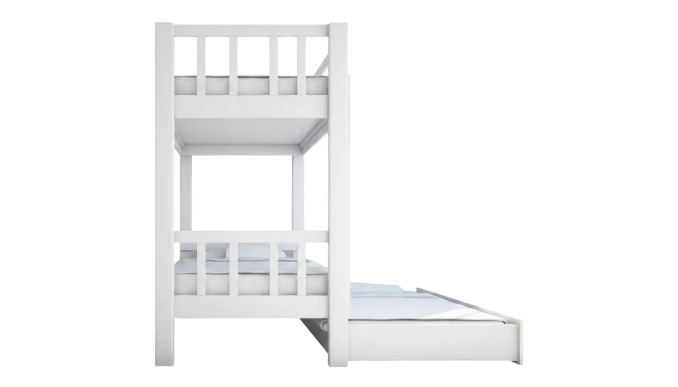 Beech Bunk Bed With Vertical Rails And Pull-Out Bed