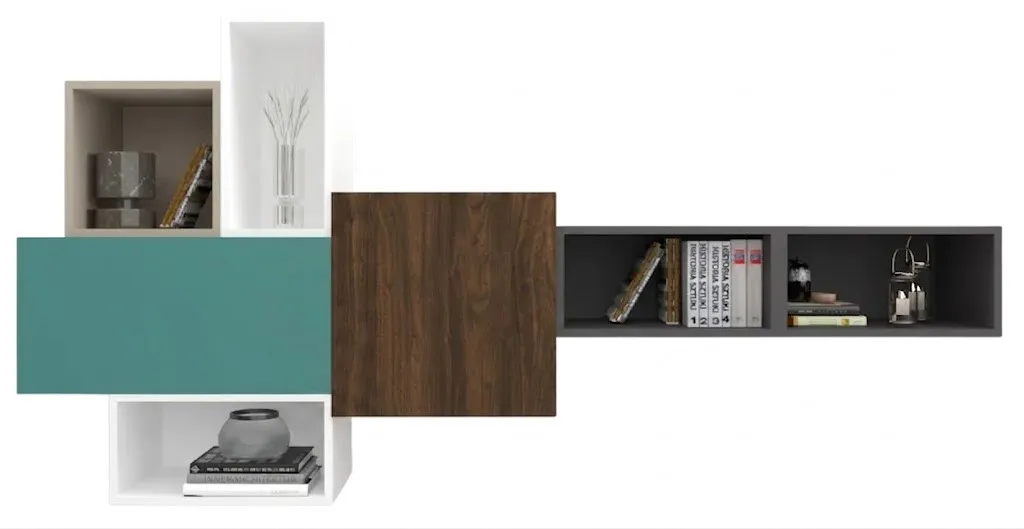Cube Wall Unit 220 - With Mixed Open & Closed Storage Spaces