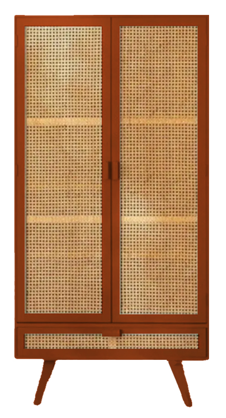 Miah Cane Cabinet/Closet With Slanted Legs - Beech Wood