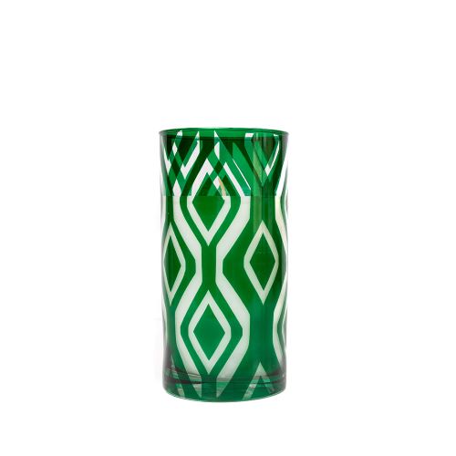 شمعة معطرة بنقشة اي كات وزجاج باللون الزمردي