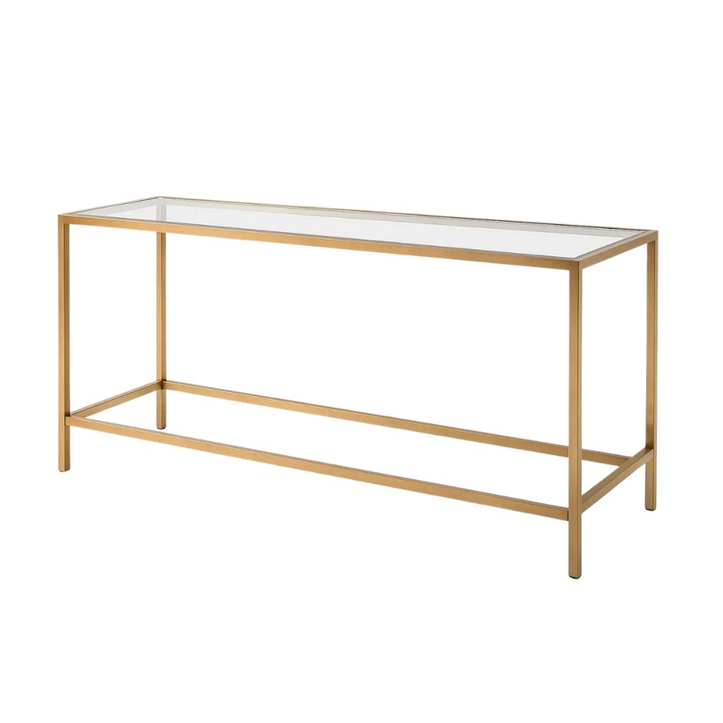 Rawnaq Metal Console With Glass Top