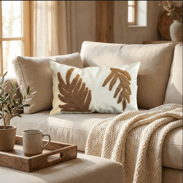 Golden Leaf Tufted Cushion CL-29