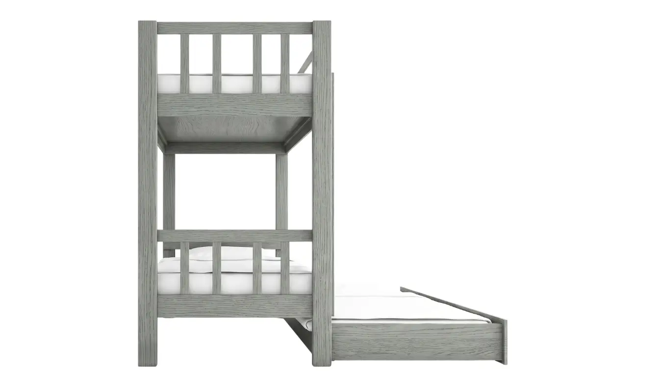 Beech Bunk Bed With Vertical Rails And Pull-Out Bed