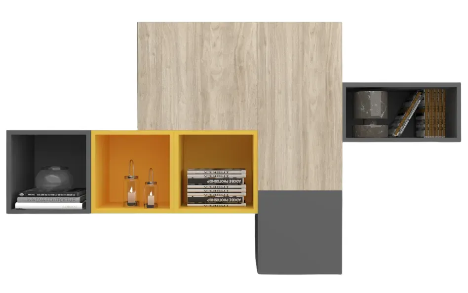 Cube Wall Unit With Open & Closed Storage Spaces With Colors
