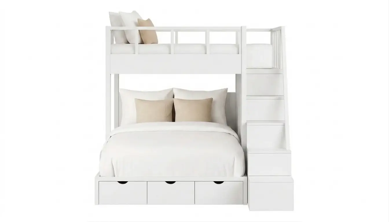 Cloudy Bunk Bed With Perpendicular Beds And Built-in Storage