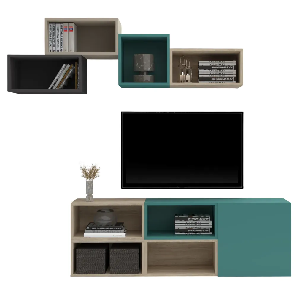 Cube Wall-Mounted Modular TV Unit - Modern Wooden Design