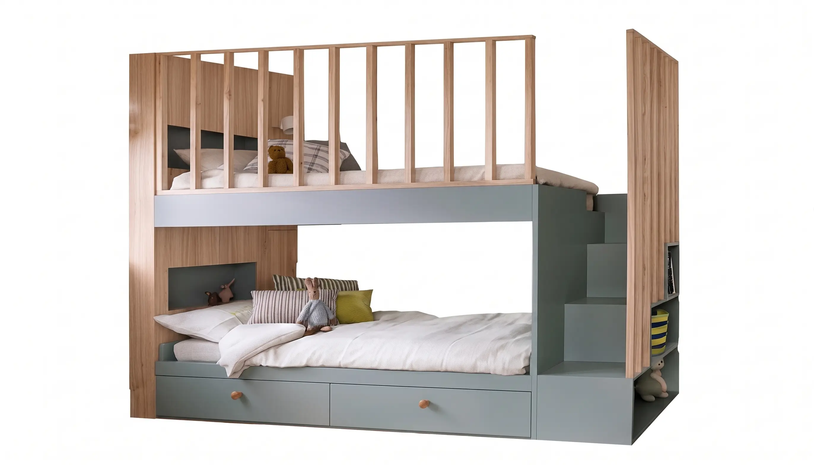 Bunk Bed With 2 Drawers - Back Shelf and Ladder