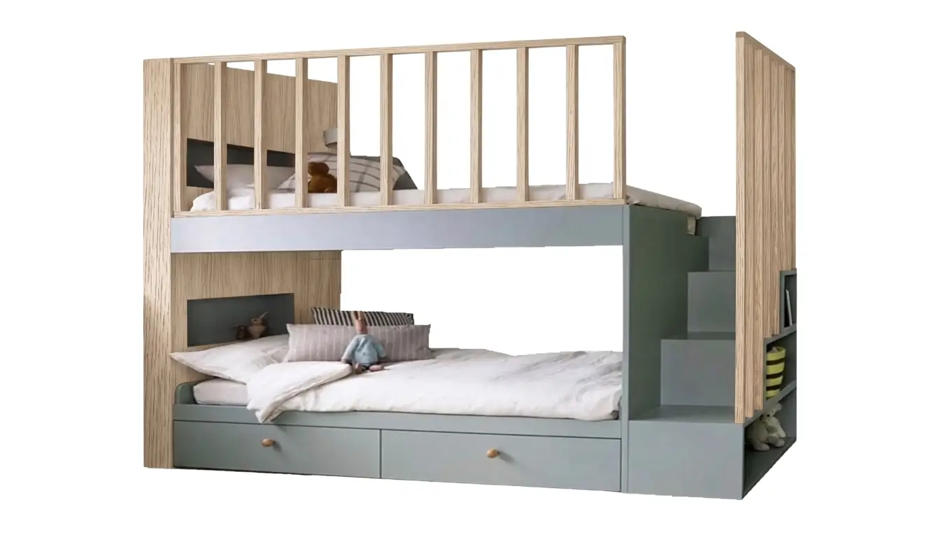 Bunk Bed With 2 Drawers - Back Shelf and Ladder