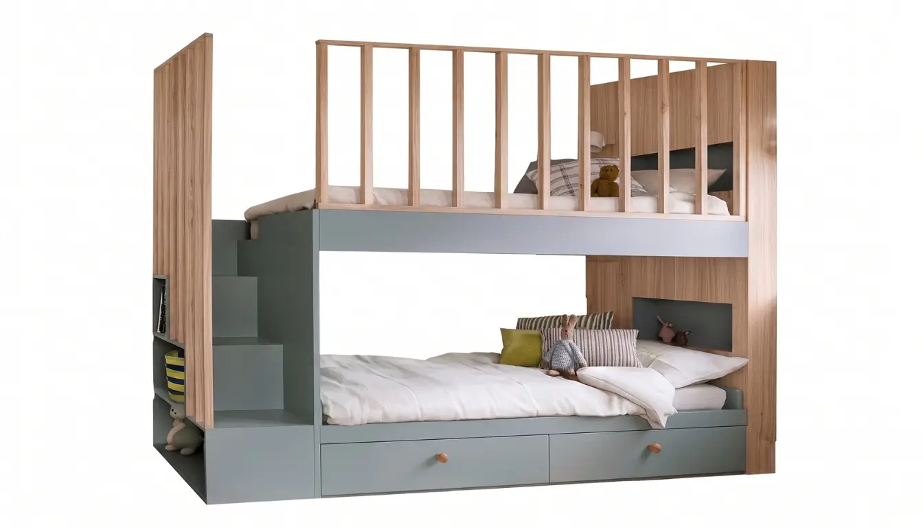 Bunk Bed With 2 Drawers - Back Shelf and Ladder