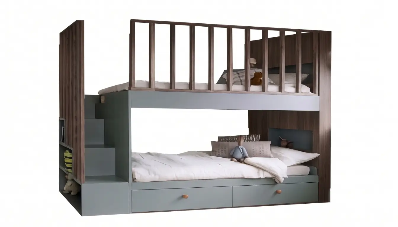 Bunk Bed With 2 Drawers - Back Shelf and Ladder