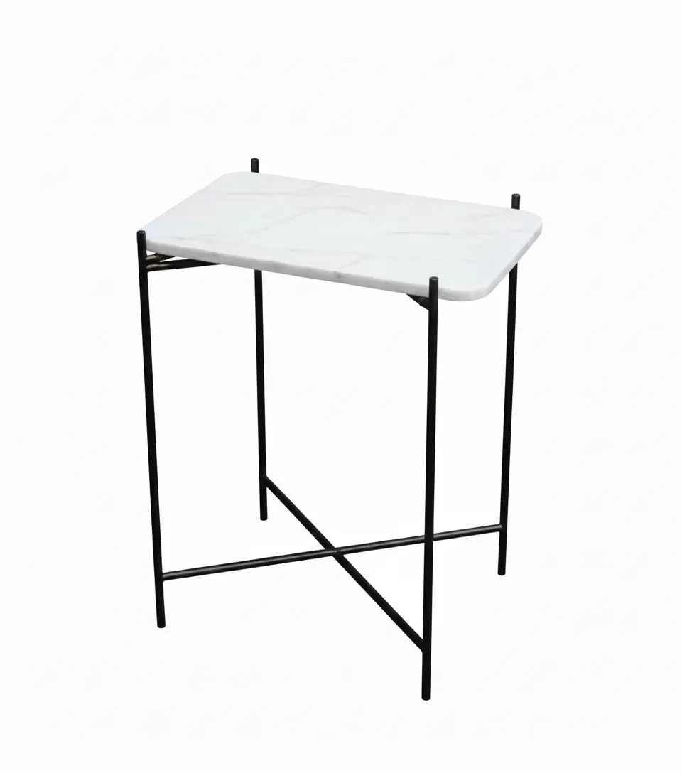 Rectangular Side Table With Marble\Wood Top And Metal Legs