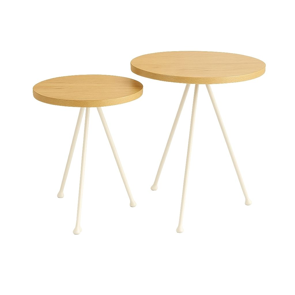 Wisaal Side Tables Set of 2 - Wooden Top - Metal Legs