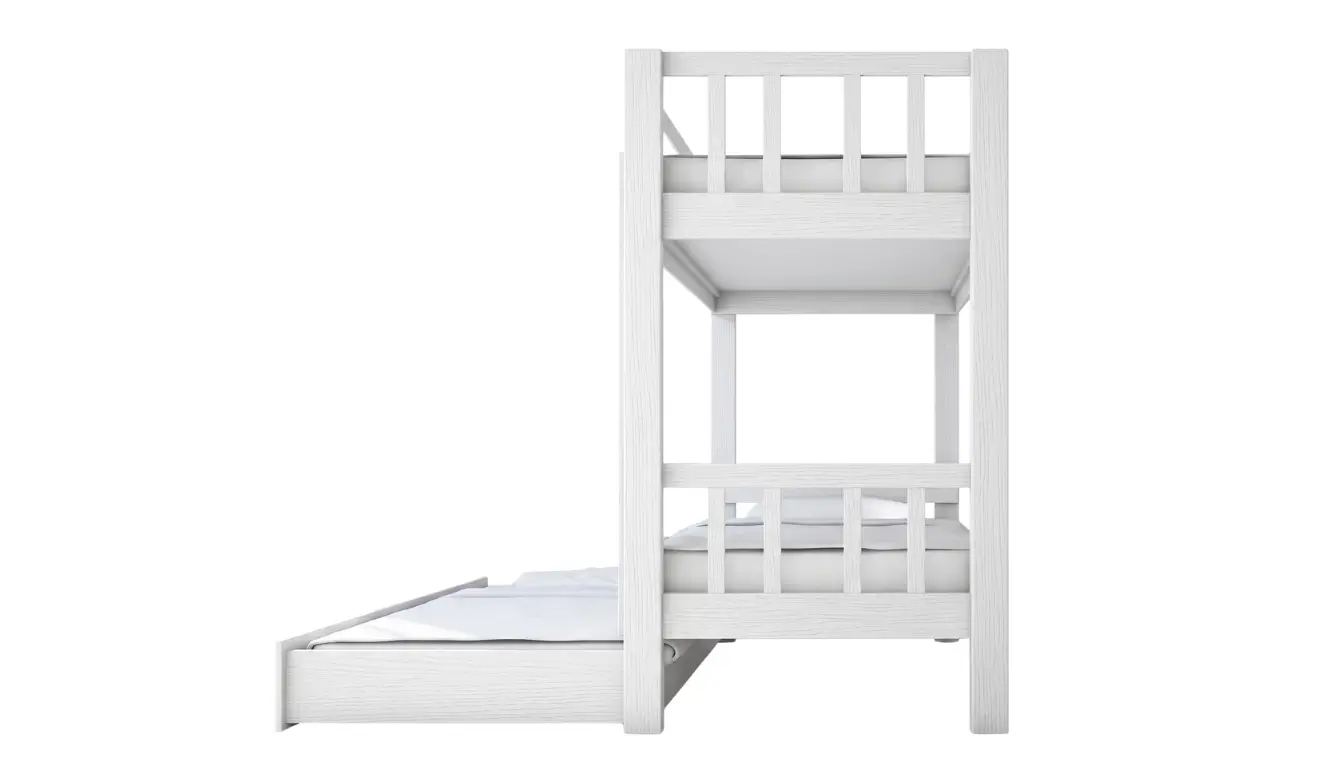 Beech Bunk Bed With Vertical Rails And Pull-Out Bed
