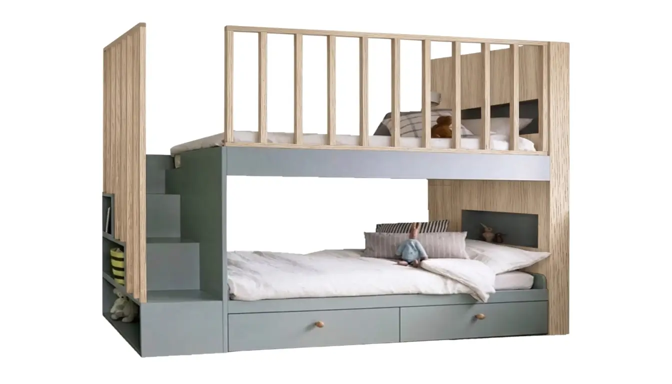 Bunk Bed With 2 Drawers - Back Shelf and Ladder