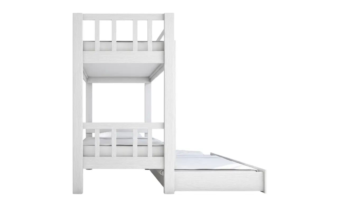 Beech Bunk Bed With Vertical Rails And Pull-Out Bed