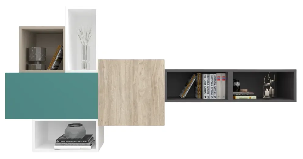 Cube Wall Unit 220 - With Mixed Open & Closed Storage Spaces