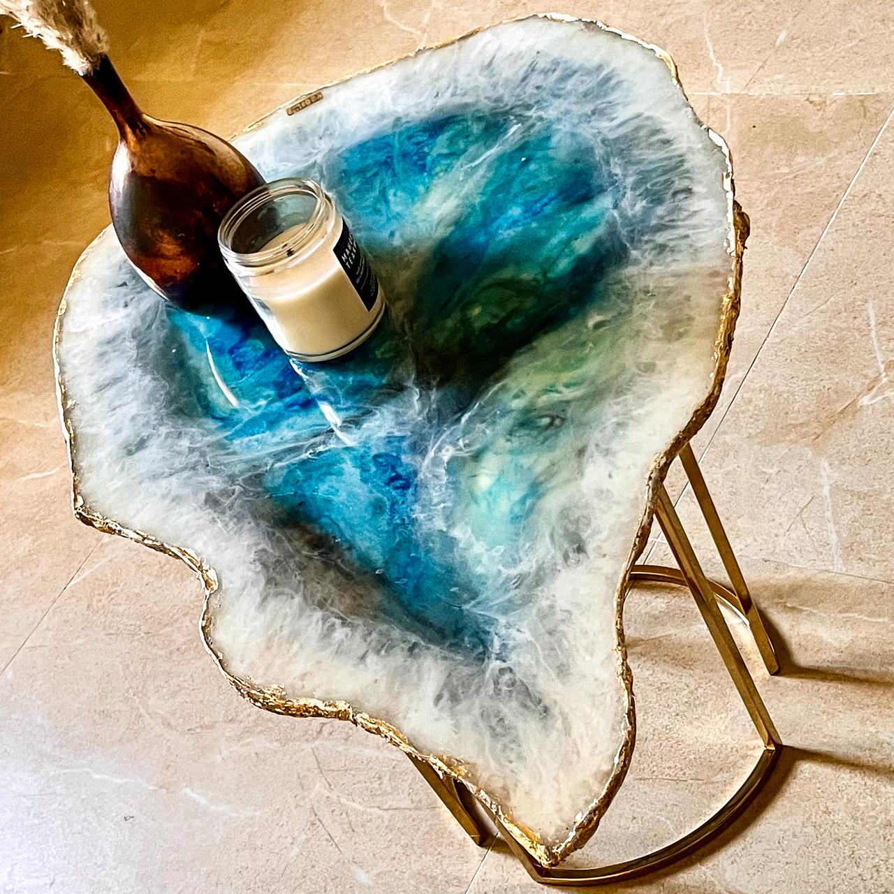 Turquoise & White Agate Side Table 3