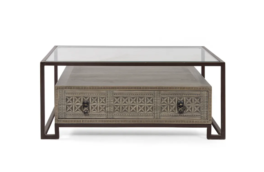 Metal Coffee Table With Glass Top & Storage Drawer 0
