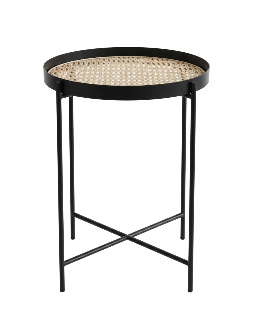 Round Cane Side Table With Metal Structure image