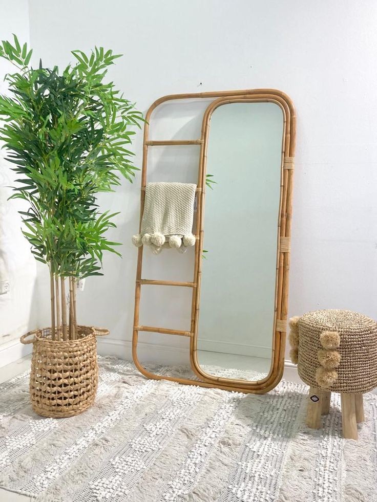 Bamboo Mirror – Multi-Use Frame with Ladder Design 1