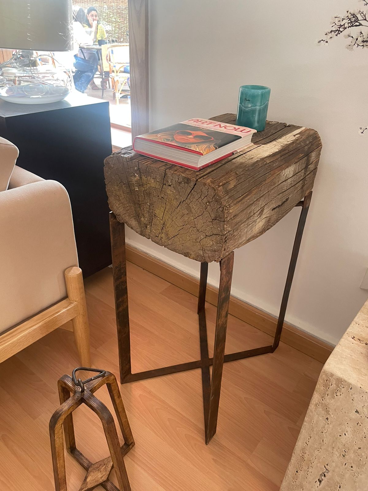 Som Side table Reclaimed Wood With Rusted Metal Legs 0