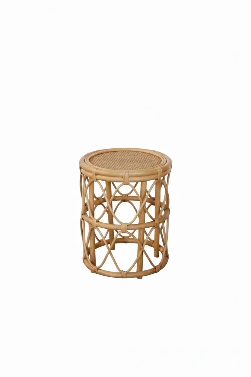 Bamboo & Cané Side Table - Round Design image