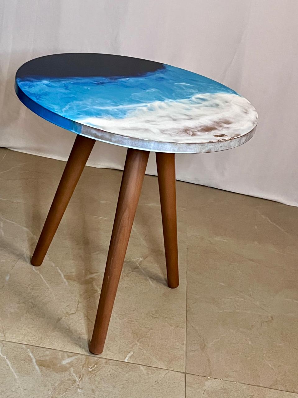 Round Seascape Wooden Side Table 2