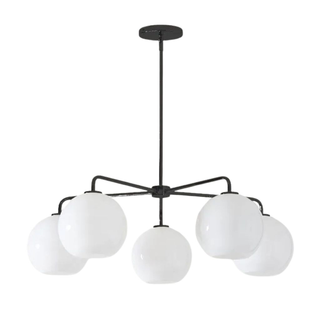 Modern Ceiling Lamp With 5 Opal Glass Globes in Black Steel - YL730 0