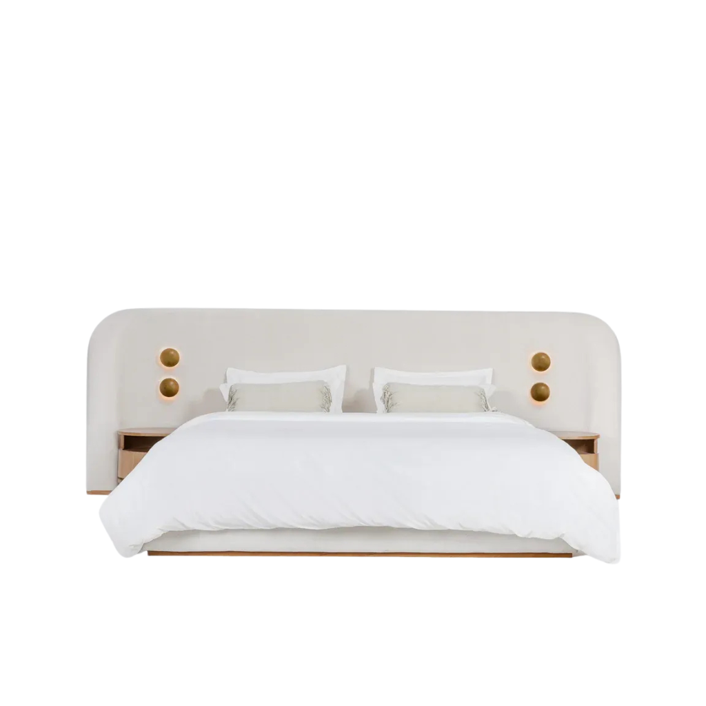 Luna Bed Upholstered with Wood & Appliques 0