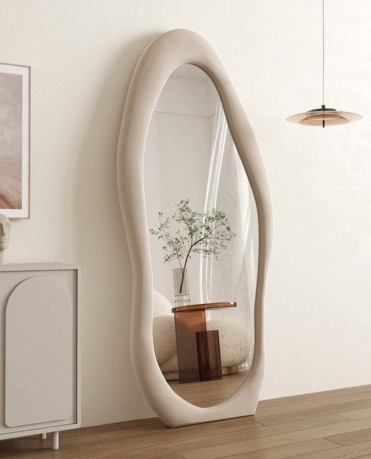 Zoe Full-Length Mirror With MDF Frame and Beige Velvet Fabric 0