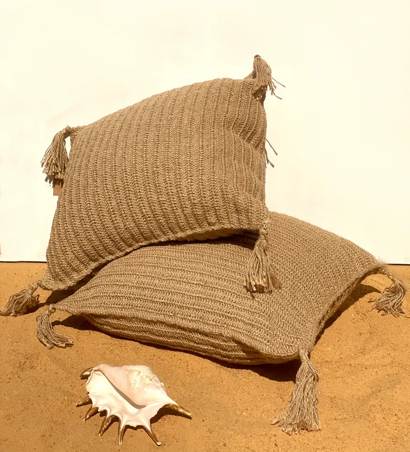 Floor Jute Cushion - Natural Fiber With Tassels 1