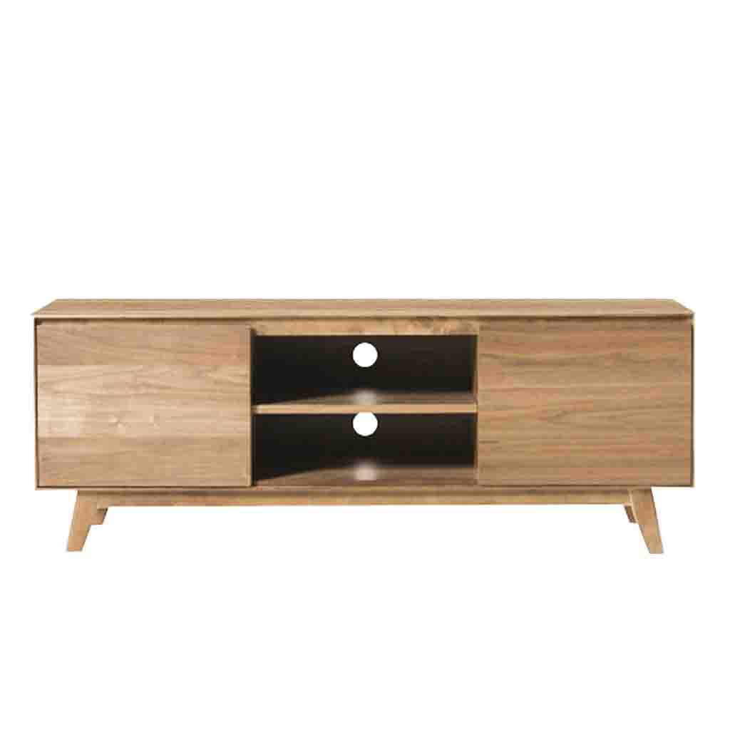 Symmetrical TV Unit With Open Shelves and Sliding Doors 1