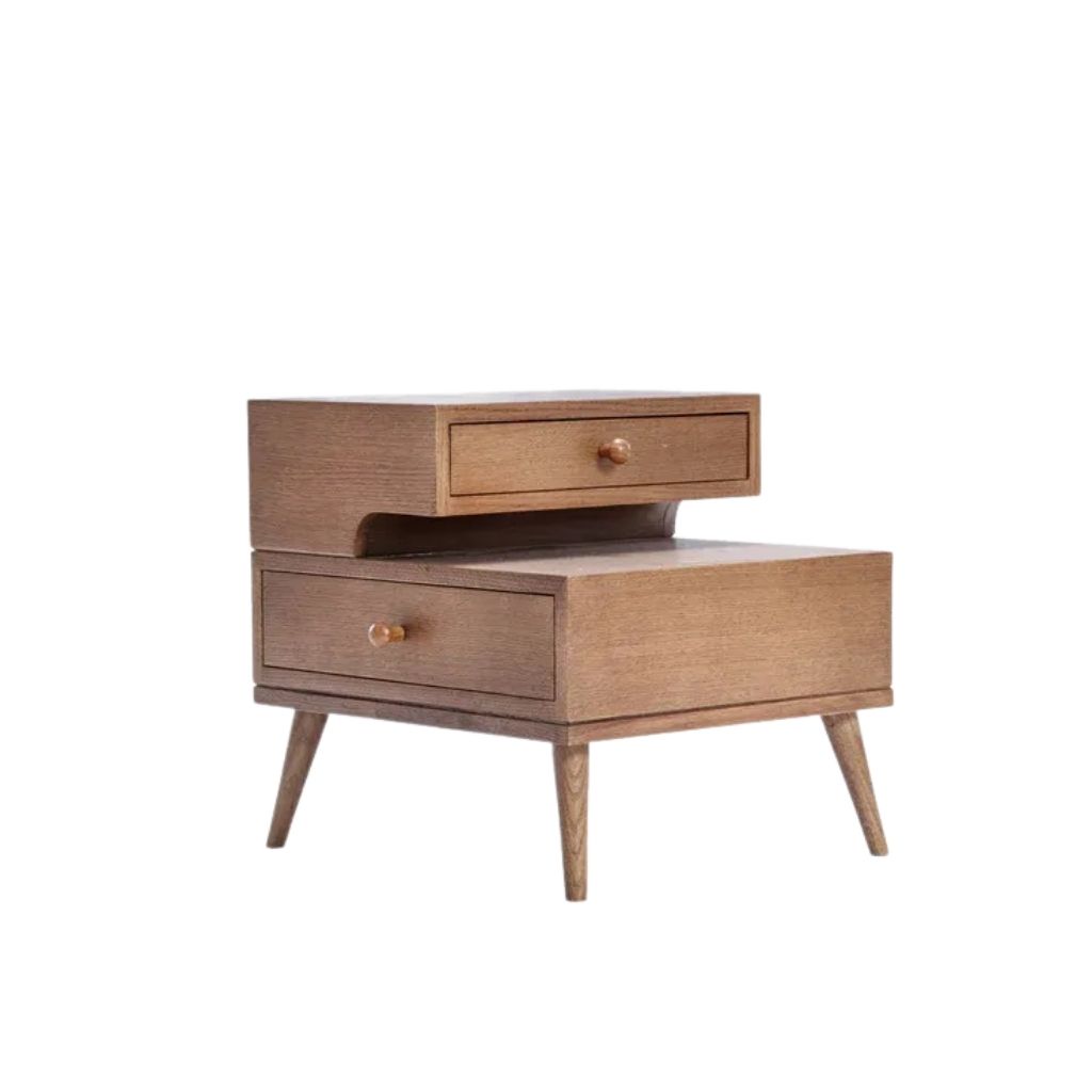 Lego Oak & Beech Wood Nightstand With 2 Drawers 0