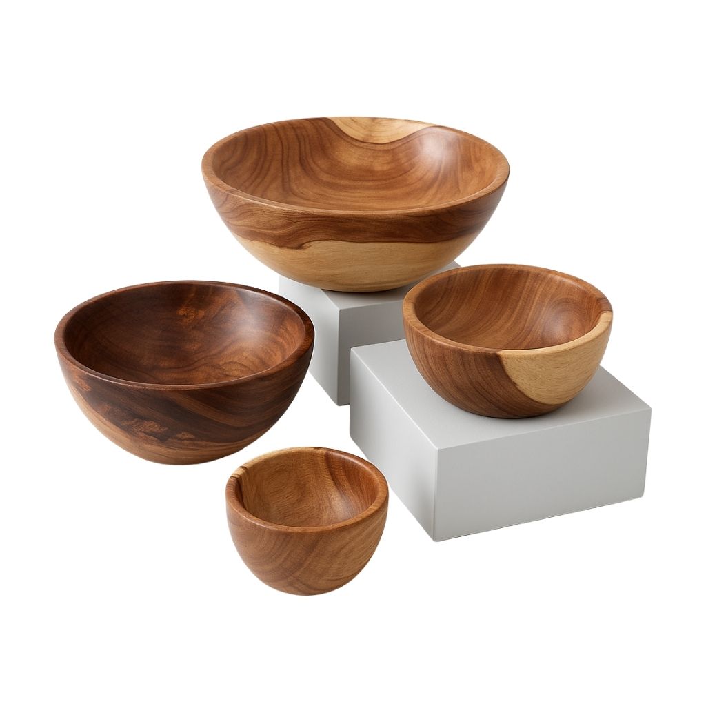 Set of Wooden Circular Bowls 0