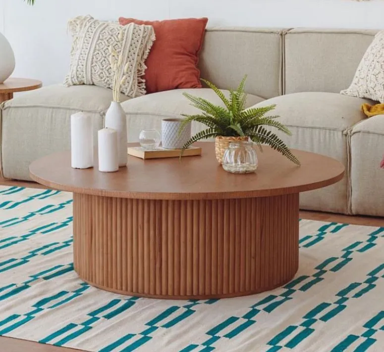 Ribbed Coffee Table - Beech Wood Base - Round Design 1