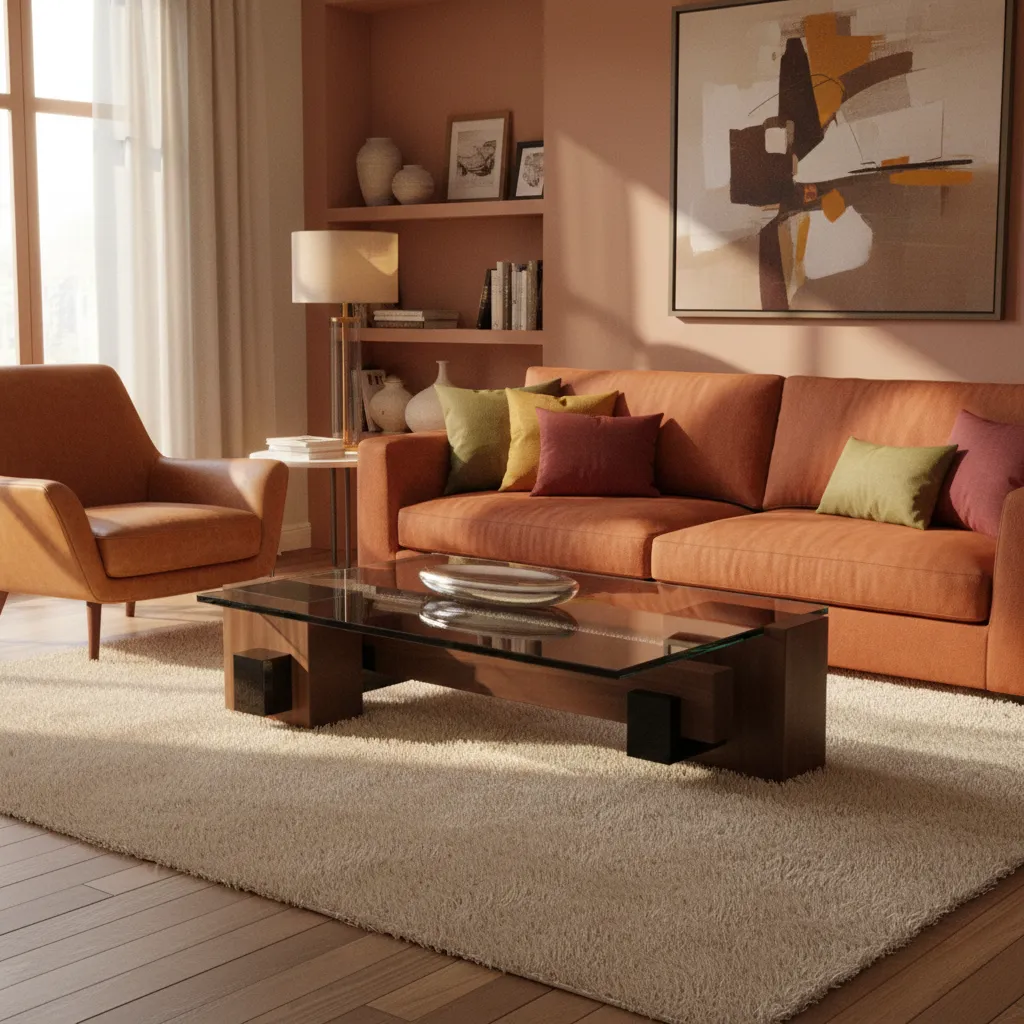 Tekton Coffee Table - High Gloss Walnut Veneer - Glass Top 1