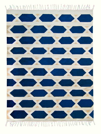 Hexa Handwoven Wool Rug on Cotton Base With Blue Hexagonal Geometric Design 0