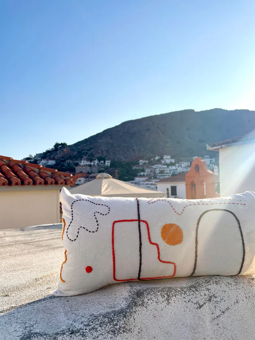 Hydra Sun Cushion Hand-Embroidered Charm with a Mediterranean Vibe 1