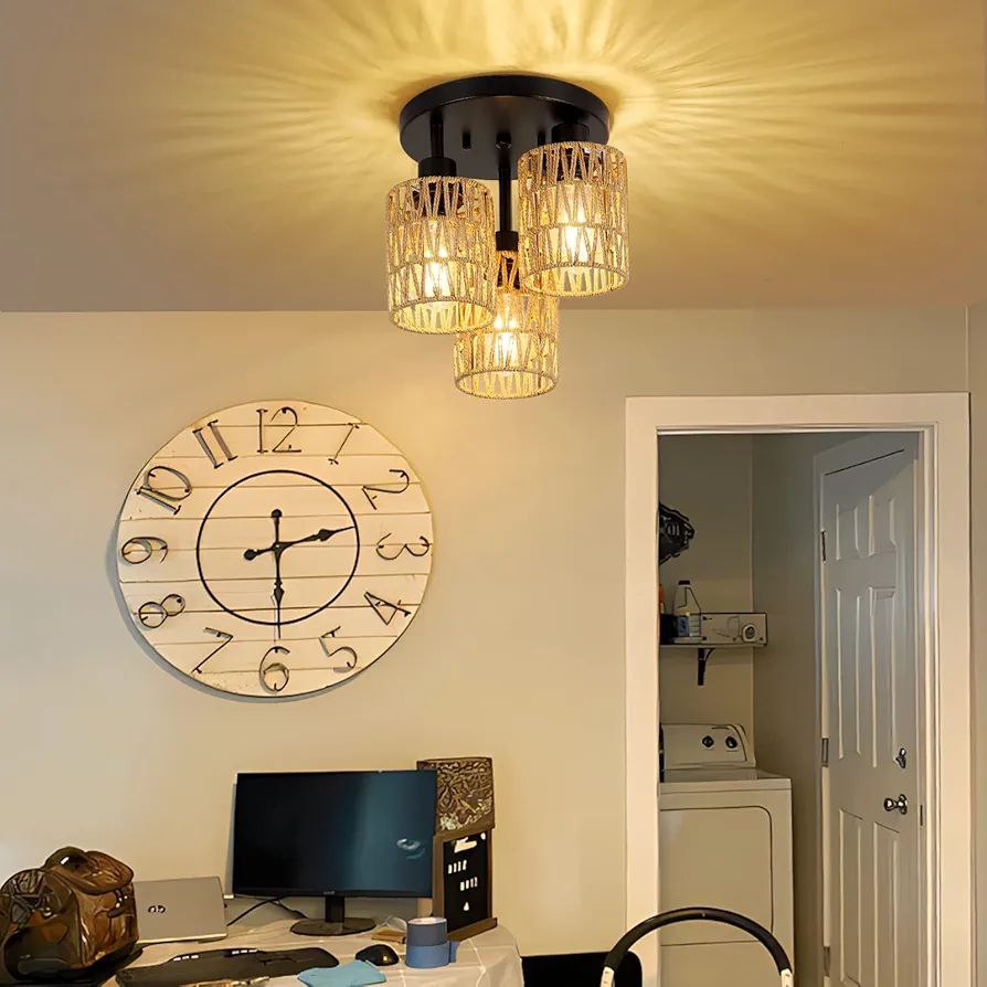 Burlap Ceiling Lamp - A 3-Light Fixture for a Natural Touch - BC1 2