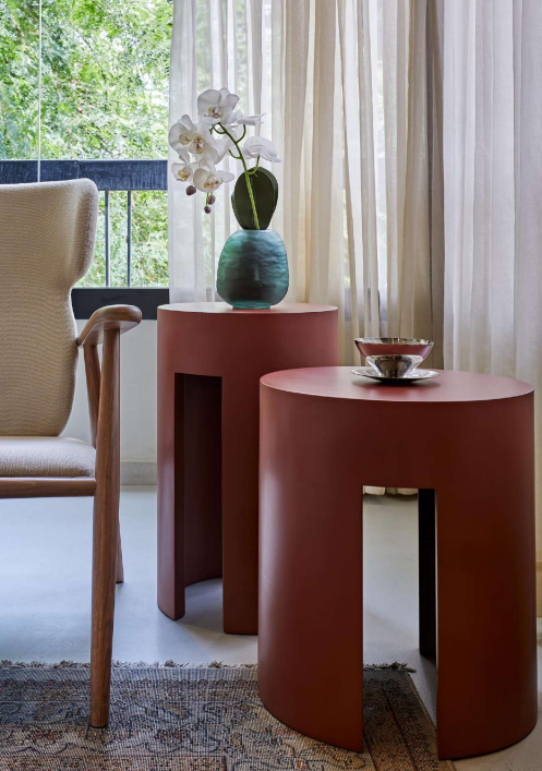 Kenya Side Tables set of 2 (Lacquer) - Round Top Design 1