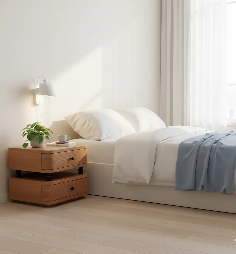 Wisal Nightstand – 2-Drawer Beech Wood with Oak Veneer & Turned Accents 1